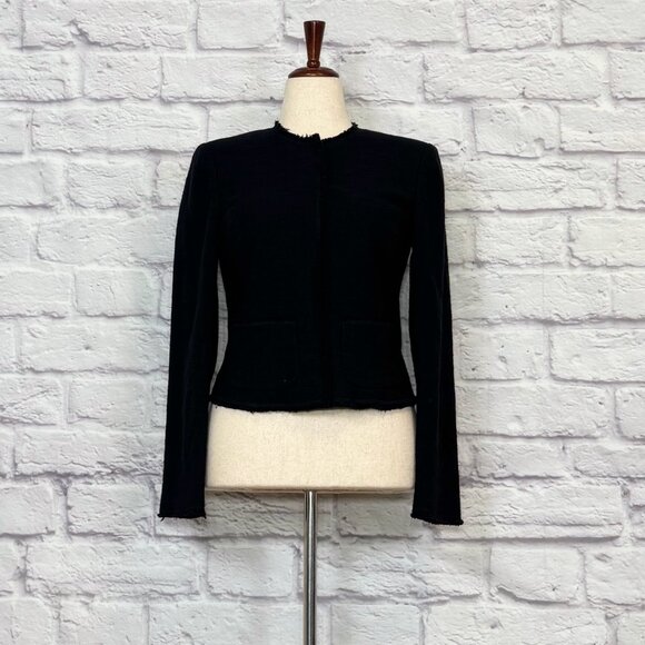 Joseph Jackets & Blazers - Joseph Black Cotton Blend Raw Edge Cropped Jacket